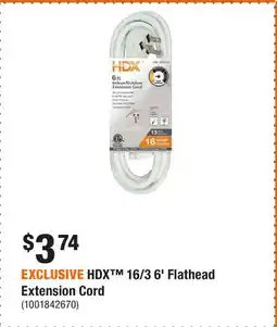 Home Depot EXCLUSIVE HDX 16/3 6' Flathead Extension Cord offer