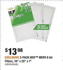 Home Depot EXCLUSIVE 3-PACK HDX MERV 8 Air Filters, 16 x 25 x 1 offer