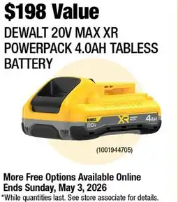 Home Depot DeWalt 20V max xr powerpack 4.0ah tables battery offer