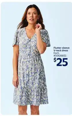 Walmart Flutter-sleeve V-neck dress offer