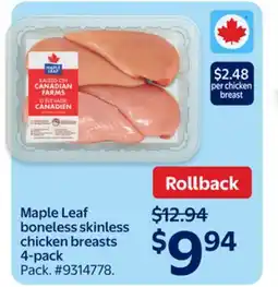 Walmart Maple Leaf Boneless Skinless Chicken Breasts 4-Pack offer