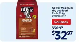 Walmart Ol'Roy Maximum dry dog food offer