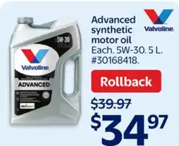 Walmart Advanced synthetic motor oil offer