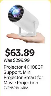 Walmart Projector 4K 1080P Support, Mini Projector Smart for Movie Projection offer