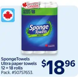 Walmart SpongeTowels Ultra paper towels 12 = 18 rolls offer