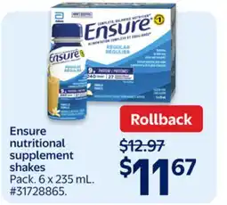 Walmart Ensure nutritional supplement shakes offer
