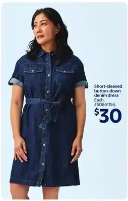 Walmart Short-Sleeved Button-Down Denim Dress offer
