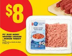 No Frills PC BLUE MENU GROUND CHICKEN or MINCED TURKEY offer