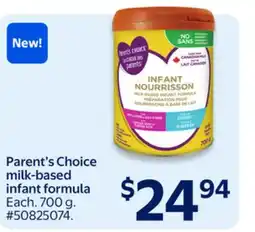 Walmart Parent's Choice milk-based infant formula offer