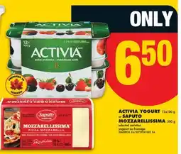 No Frills ACTIVIA YOGURT 12x100 g or SAPUTO MOZZARELLISSIMA 500 g offer