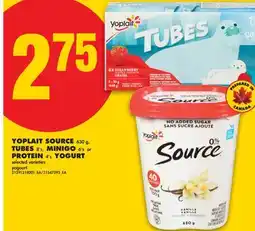 No Frills YOPLAIT SOURCE, 630G, TUBES, 8'S, MINIGO 6'S OR PROTEIN, 4'S, YOGURT offer