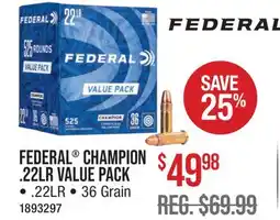 Cabela's FEDERAL CHAMPION .22LR VALUE PACK offer