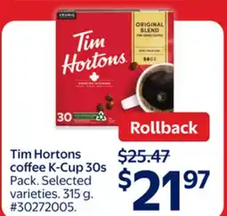 Walmart Tim Hortons coffee K-Cup 30s offer