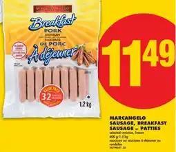 No Frills MARCANGELO SAUSAGE, BREAKFAST SAUSAGE OR PATTIES, 600G-1.4KG offer