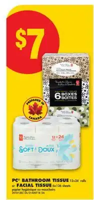 No Frills PC BATHROOM TISSUE, 12 = 24 rolls or FACIAL TISSUE, 6x126 sheets offer