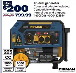 RONA Firman Tri-fuel generator Cover and adapter included. Compatible with gas, natural gas and propane offer