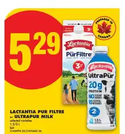 No Frills LACTANTIA PUR FILTRE or ULTRAPUR MILK, 1.5/2 L offer