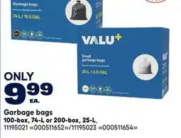 RONA VALU+ Garbage bags 100-box, 74-L or 200-box, 25-L offer