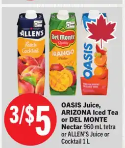 Foodland OASIS Juice, ARIZONA Iced Tea or DEL MONTE Nectar offer