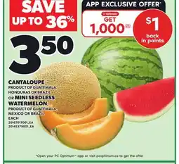 Loblaws CANTALOUPE OR MINI SEEDLESS WATERMELONS offer