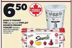 Loblaws SIGGI'S YOGURT TUB, 650-750 G OR YOPLAIT SOURCE CREAMY YOGURT, 16X100 G offer