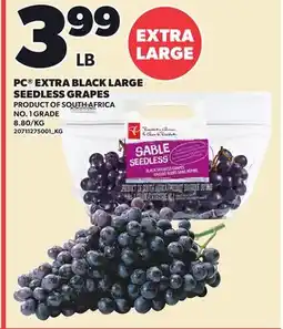 Loblaws PC EXTRA BLACK LARGE SEEDLESS GRAPES offer