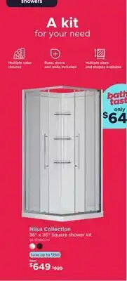Bath Depot Nilus Collection 36 x 36 Square shower kit offer