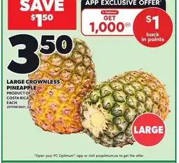 Loblaws LARGE CROWNLESS PINEAPPLE offer