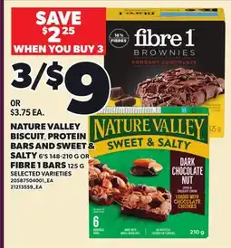Loblaws NATURE VALLEY BISCUIT, PROTEIN BARS AND SWEET & SALTY, 6'S 148-210 G OR FIBRE 1 BARS, 125 G offer
