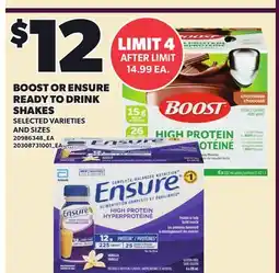 Loblaws BOOST OR ENSURE READY TO DRINK SHAKES offer
