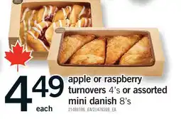 Fortinos APPLE OR RASPBERRY TURNOVERS TURNOVERS, 4'S OR ASSORTED MINI DANISH, 8'S offer