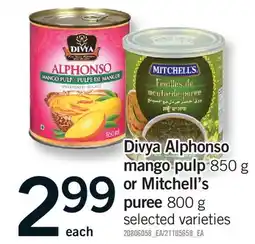 Fortinos DIVYA ALPHONSO MANGO PULP, 850 G OR MITCHELL'S PUREE, 800 G offer
