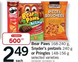 Fortinos BEAR PAWS, 168-240 G, SNYDER'S PRETZELS 240 G OR PRINGLES, 148-156 G offer