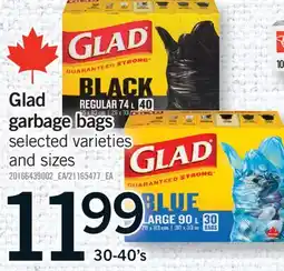 Fortinos GLAD GARBAGE BAGS, 30-40'S offer