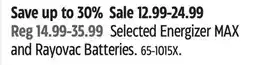 Canadian Tire Selected Energizer MAX and Rayovac Batteries offer
