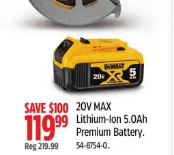 Canadian Tire DEWALT 20V MAX Lithium-Ion 5.0Ah Premium Battery offer