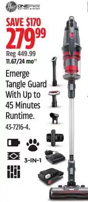 Canadian Tire Hoover Emerge Tangle Guard With Up to 45 Minutes Runtime offer