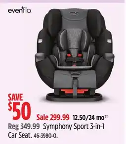 Canadian Tire Evenflo Symphony Sport 3-in-1 Car Seat offer