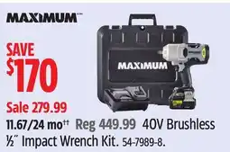 Canadian Tire MAXIMUM 40V Brushless 1⁄2˝ Impact Wrench Kit offer