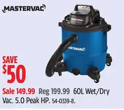 Canadian Tire Mastervac 60L Wet/Dry Vac offer