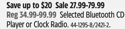 Canadian Tire Selected Bluetooth CD Player or Clock Radio offer
