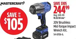 Canadian Tire MASTERCRAFT 20V Brushless Mid-Torque Impact Wrench Kit offer