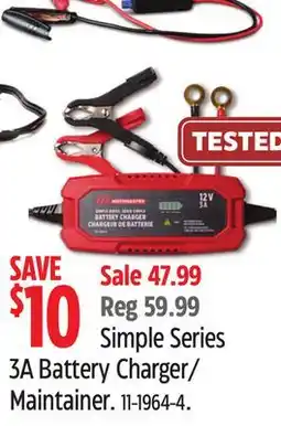 Canadian Tire MotoMaster Simple Series 3A Battery Charger/ Maintainer offer
