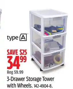Canadian Tire Type-A 3-Drawer Storage Tower with Wheels offer