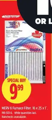 Canadian Tire Duststop MERV 6 Furnace Filter 16 x 25 x 1˝ offer