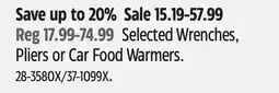 Canadian Tire Selected Wrenches, Pliers or Car Food Warmers offer