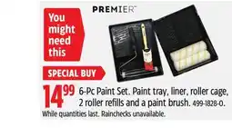 Canadian Tire Premier 6-Pc Paint Set. Paint tray, liner, roller cage, 2 roller refills and a paint brush offer