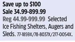 Canadian Tire Woods Ice Fishing Shelters, Augers and Sleds offer