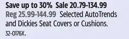 Canadian Tire Selected AutoTrends and Dickies Seat Covers or Cushions offer