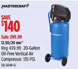 Canadian Tire Mastercraft 20-Gallon Oil-Free Vertical Air Compressor offer